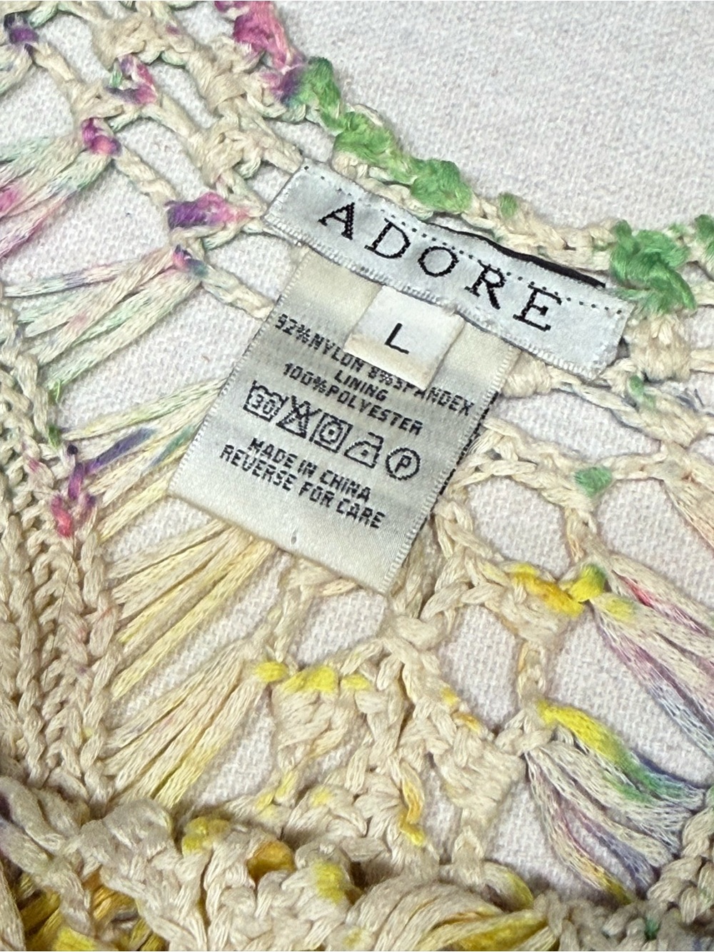 ADORE Multicolor Semi-Sheer Crochet Pullover Top - Size Large - Picture 11 of 15